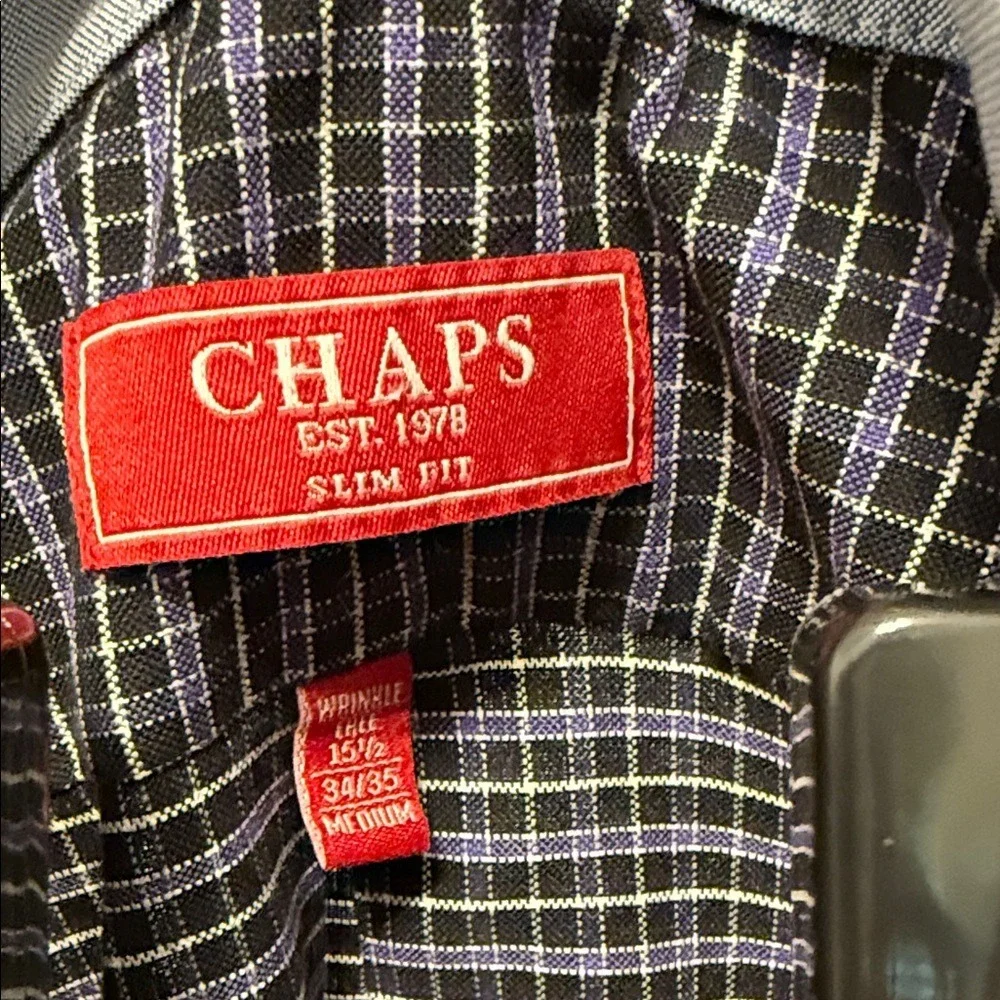 Chaps Slim‎ Fit Plaid Button Down Shirt Mens Medium Wrinkle Free Cotton Blend